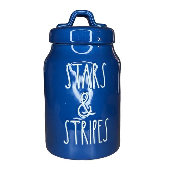 Rae Dunn Stars And Stripes Blue Patriotic Canister Rare HTF